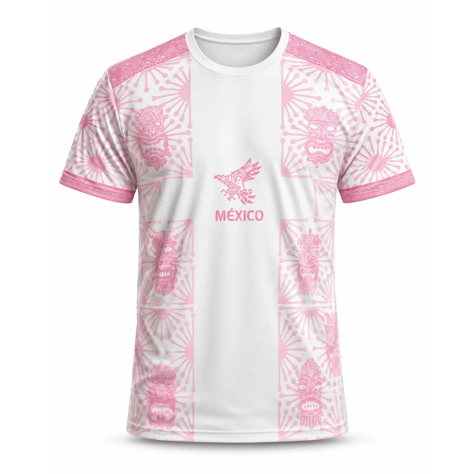 Men s Mexico Soccer Theme Printed Short Sleeve Casual Top XXXXL розовый