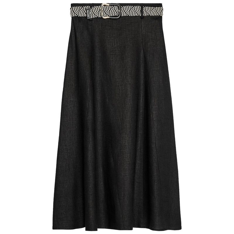 

Zaprha 2025 Summer New Minimalist Style With Belt Linen Blend High Waist Midi Skirt 0387065 Black L