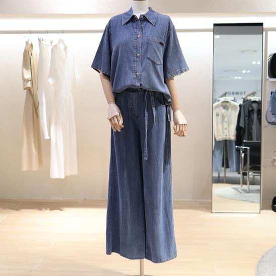 V253PSA919 Waist Banded Wide Denim Pants