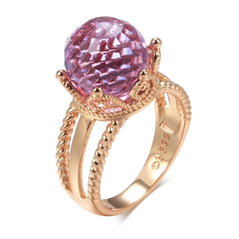 New Rose Gold Crown Big Ring Purple Natural Zircon Ball Ear Women Ring Elegant Vintage High Quality Daily Fine Jewelry
