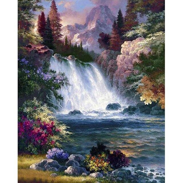 DIY 5D Diamond Painting Cross Stitch Sea Scenery House Full Round Drill Landscape Diamond Embroidery Mosaic Art Home Decor Gift