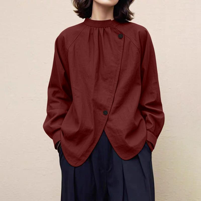 ZANZEA Lässige Bluse mit Stehkragen und einfarbigen Langarmshirts für Damen