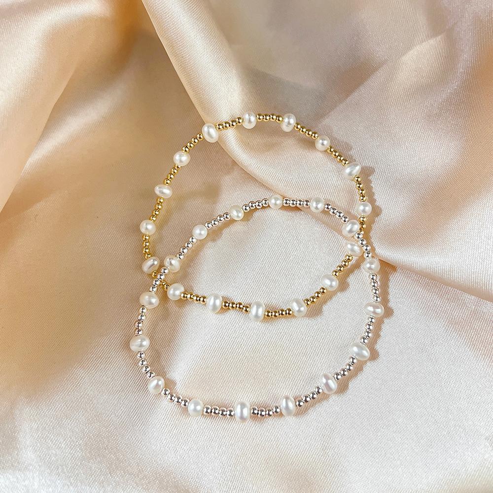 Fine 14k Gold Filled Bead with Freshwater Pearl Bracelet S925 Sterling Silver for Women Girls Making Jewelry