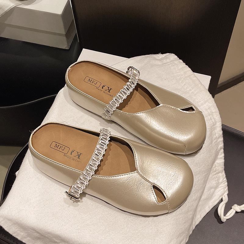 

Baotou soft leather French lazy wedge slippers 2025 summer new outer wear casual one-pedal half slippers women 40