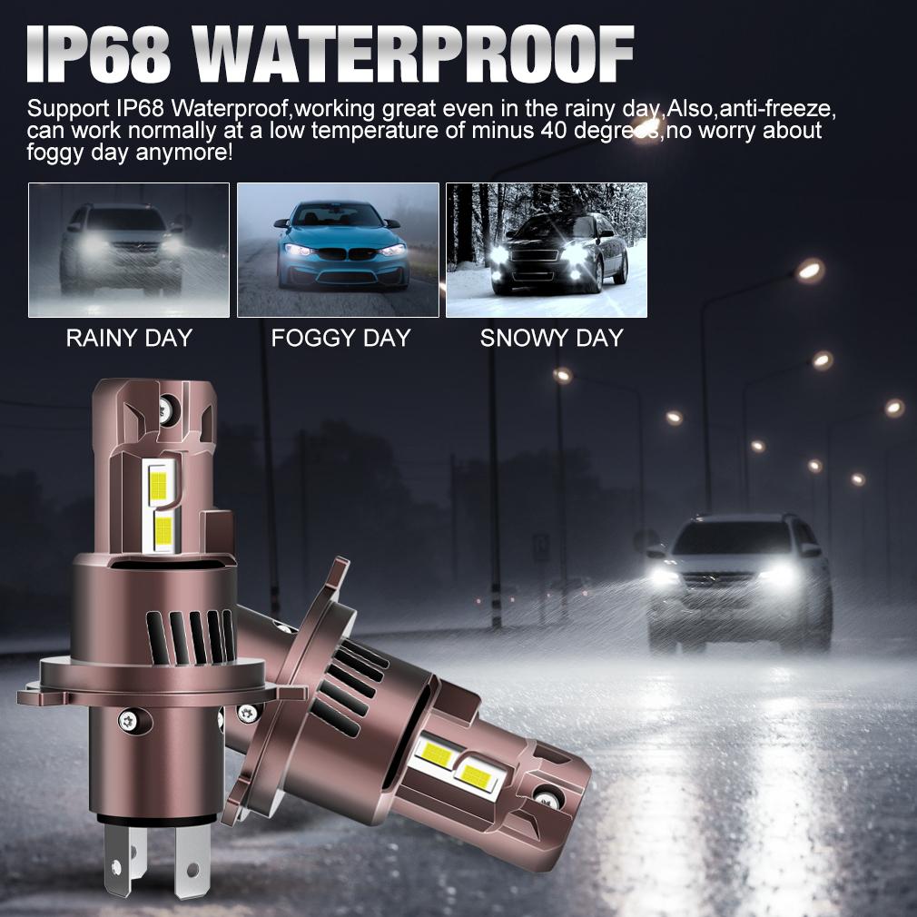 2 Pezzi Lampadine LED H4 Canbus per Fari Auto Moto Fascio Alto Basso 30000LM 24 Pezzi LED CSP 3570 Turbo Lampade a Diodi Fari Auto Moto 6500K Bianco