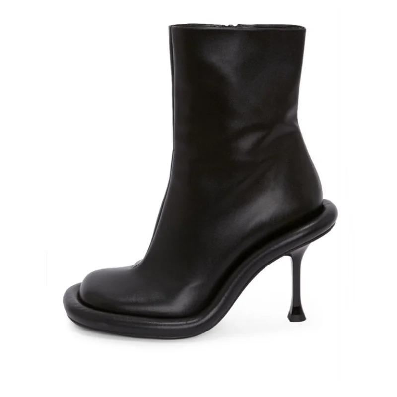 New Fashion Stiletto Heel Retro European And American Brand Side Zipper Denim Short Boots Platform Shoes  Shoes For Women