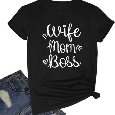 BLACKOO Damskie Koszulki z Graficznym Zabawnym Nadrukiem dla Żony, Mamy, Szefowej Urocze T-shirty