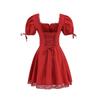Spring and summer new European and American style vacation waist strap square neck lace splicing dress short skirt women