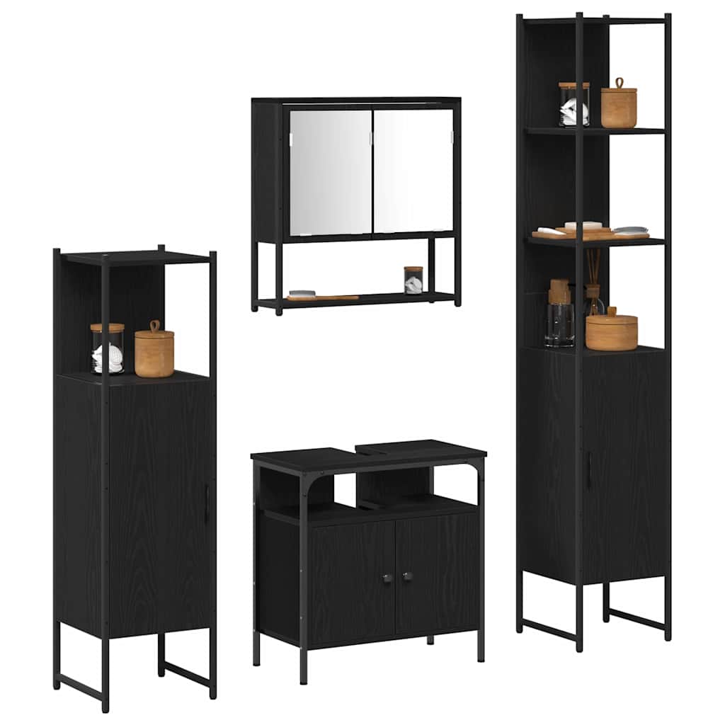 Bathroom Furniture Set 4 pcs Black Oak Effect Particleboard