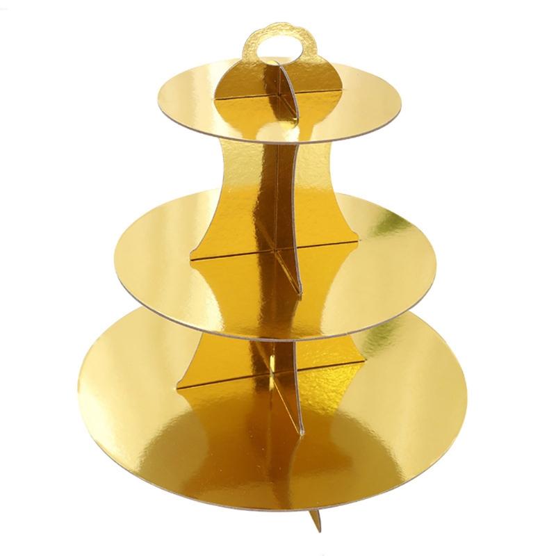 

Трехслойная круглая бумажная стойка для кексов, поднос для десертного стола, формы для выпечки, кухонные принадлежности для дня рождения, свадьбы, дропшиппинга золотистый
