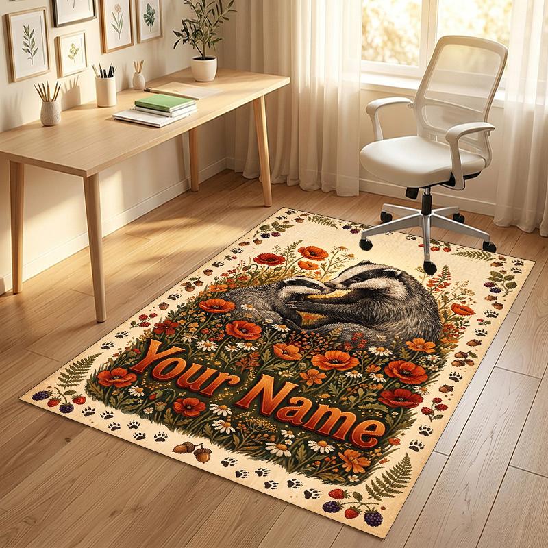 Floral Garden Theme Crystal Velvet Rug Personalized Custom Name Text Soft Floor Mat Home Decor