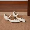 Krazing Pot Microfiber Square Toe Thick Med Heels Spring Summer Shoes Big Size 43 Metal flowers Women Shallow Pumps