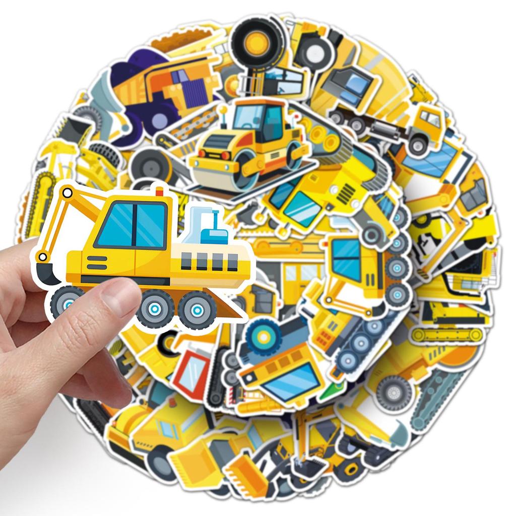 50 Construction Vehicle Graffiti Stickers: Personalized Cartoon Decorations for Kids' Computers, Phones, and Suitcases