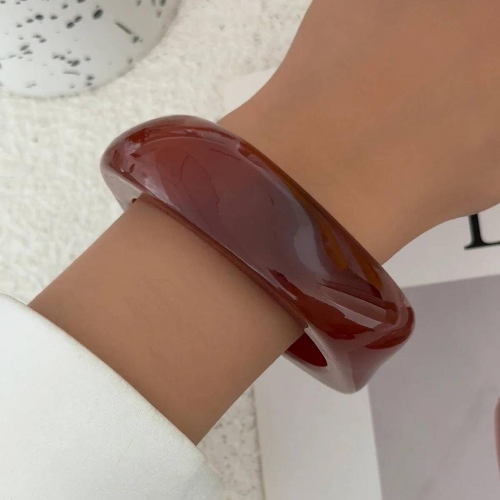 Salircon Vintage Irregular Acrylic Bangles for Women Kpop Geometric Chunky Wide Bracelets Resin Statement Couple Jewelry Gift