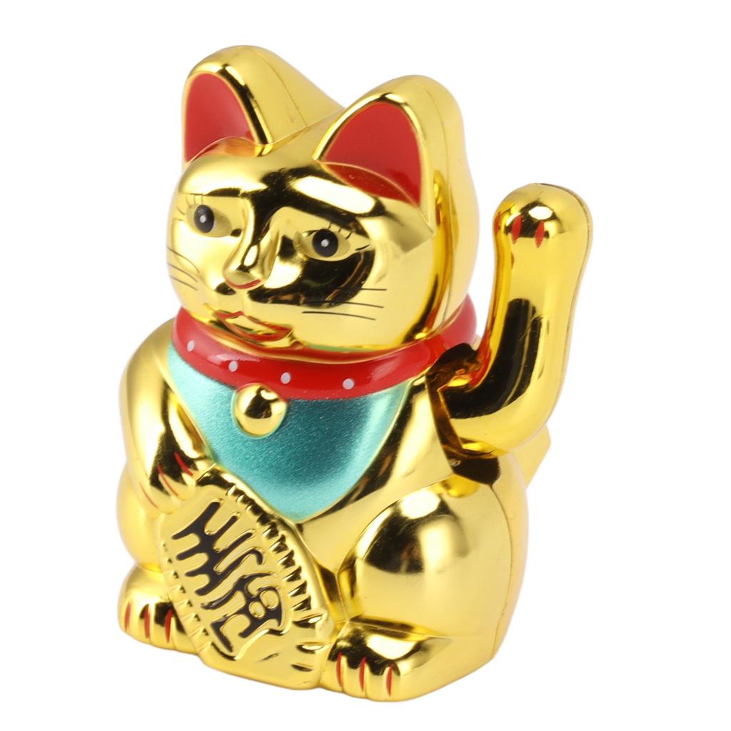 Solar Powered Waving Lucky Cat Solar Powered Gold Welcoming Waving Hand Paw Up Wealth Fortune Lucky