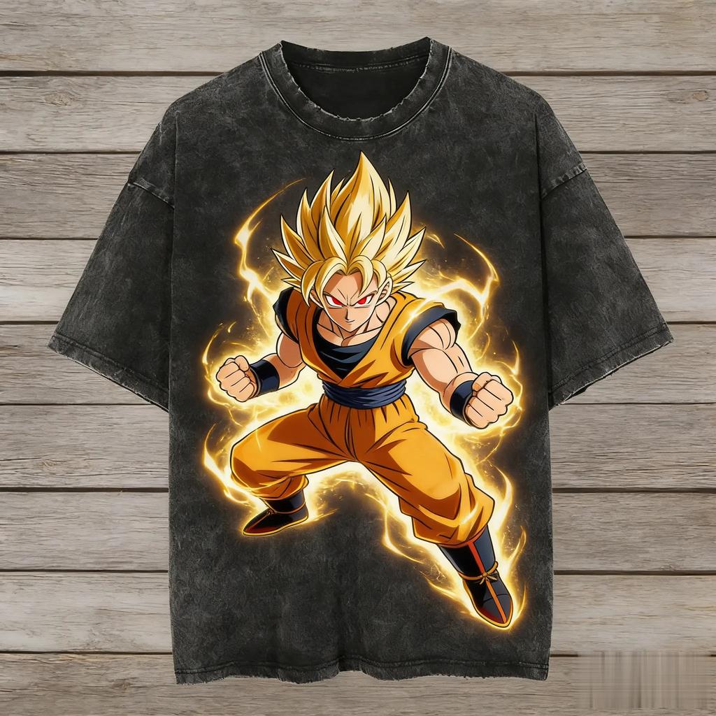 Anime Dragon Ball Goku  Vegeta Printed Tshirt Mens and Womens Washed Tshirt High Quality Vintage Cotton Tshirt Tops