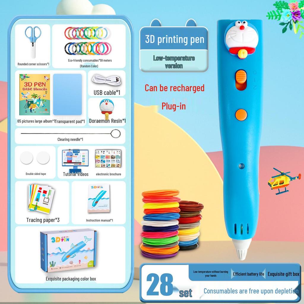 Rechargeable 1.75mm Low-Temperature 3D Printing Pen for Kids - Ideal Educational Gift