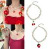 Fashion Cherry Strawberry Pendant Necklace Sweet Double Layer Pearl Clavicle Chain Choker Necklace Jewelry Neck Chain