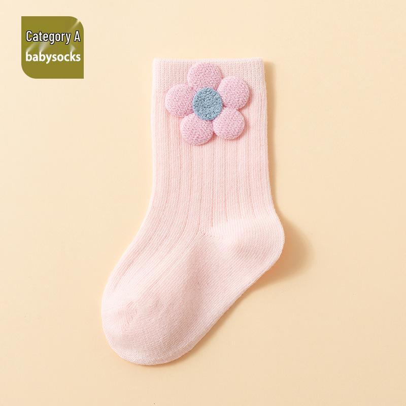 Breathable Combed Cotton Floral Socks for Babies 0-12 Months, Mid-Calf Length