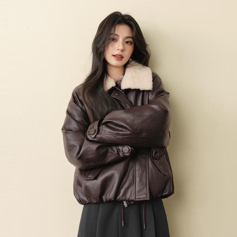 SEIFINI Women's Short Leather Down Jacket