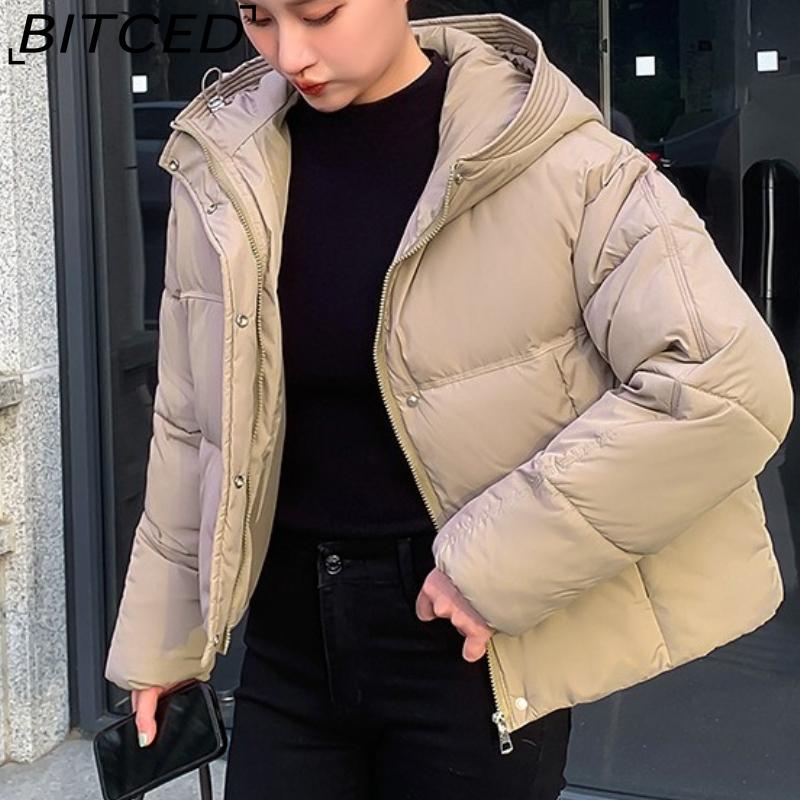 BITCED Minimalist Hooded Short Down-Filled Cotton Jacket Casual Puffer Jacket Lightweight Cotton Coat