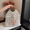 New Wooden Handle Rattan Handle Solid Color Hollow Handmade Cotton Rope Woven Bag Seaside Vacation Handbag Straw Bag