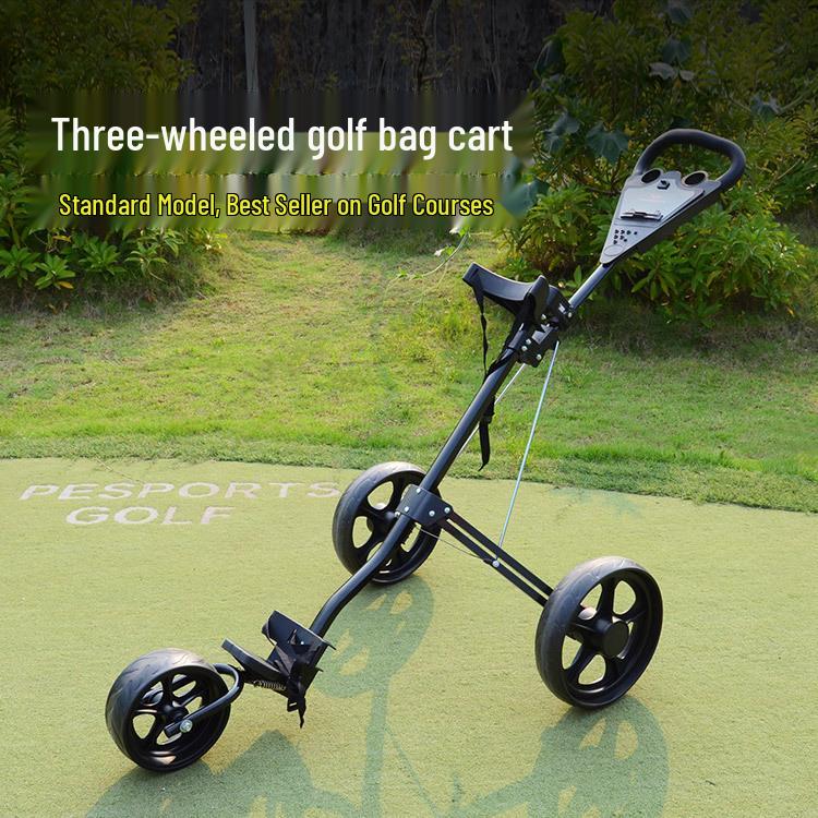 PLAYEAGLE Foldable Golf Push Cart, Lightweight Aluminum, Green Wheels, Three-Wheel Design