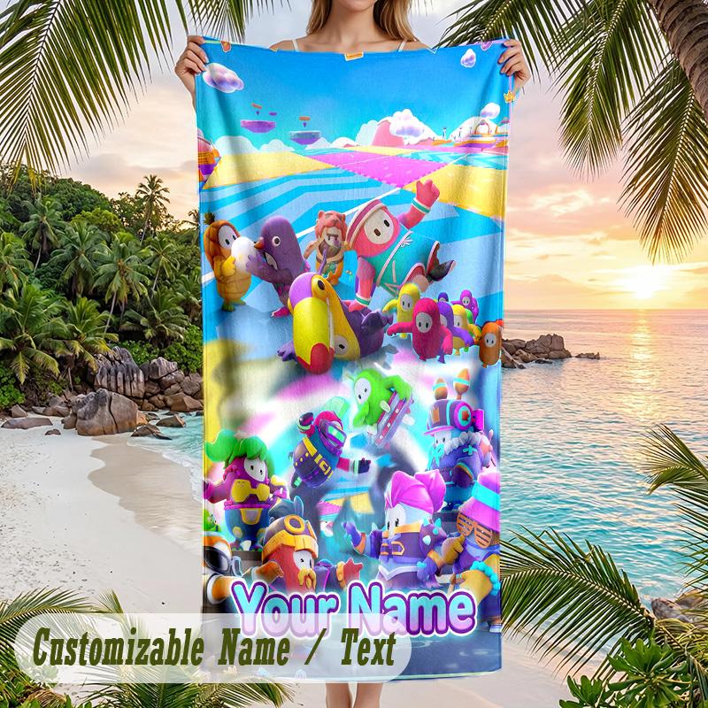Fall Guys Beach Towel, Personalized Custom Text, Quick Dry Soft Large Towel For Swimming Pool Travel