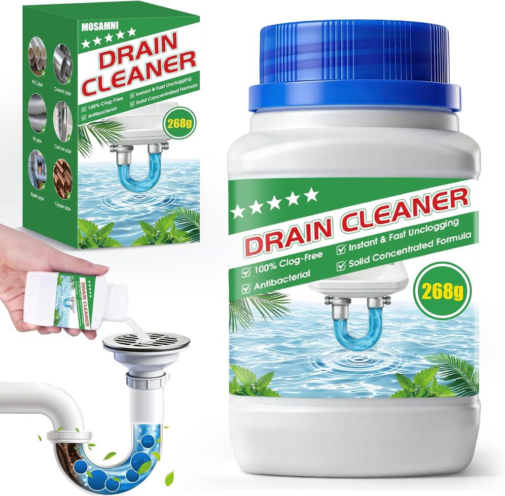 Drain Cleaner Solid Granules 268g Fast Acting Formula for Hair and Grease Clog Removal and Pipe Unclogging Safe for Household Plumbing