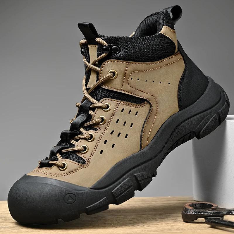 High Quality Mens Outdoor Shoes Non-Slip Hiking Winter Snow Boots Men Genuine Leather Desert Ankle Boots Warm Plush Fur Shoes
