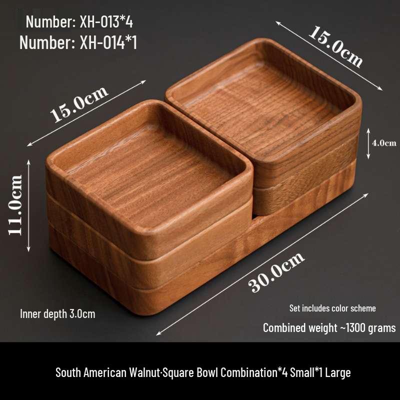 ZISIZ Solid Wood Rectangular Tray and Bowl Set