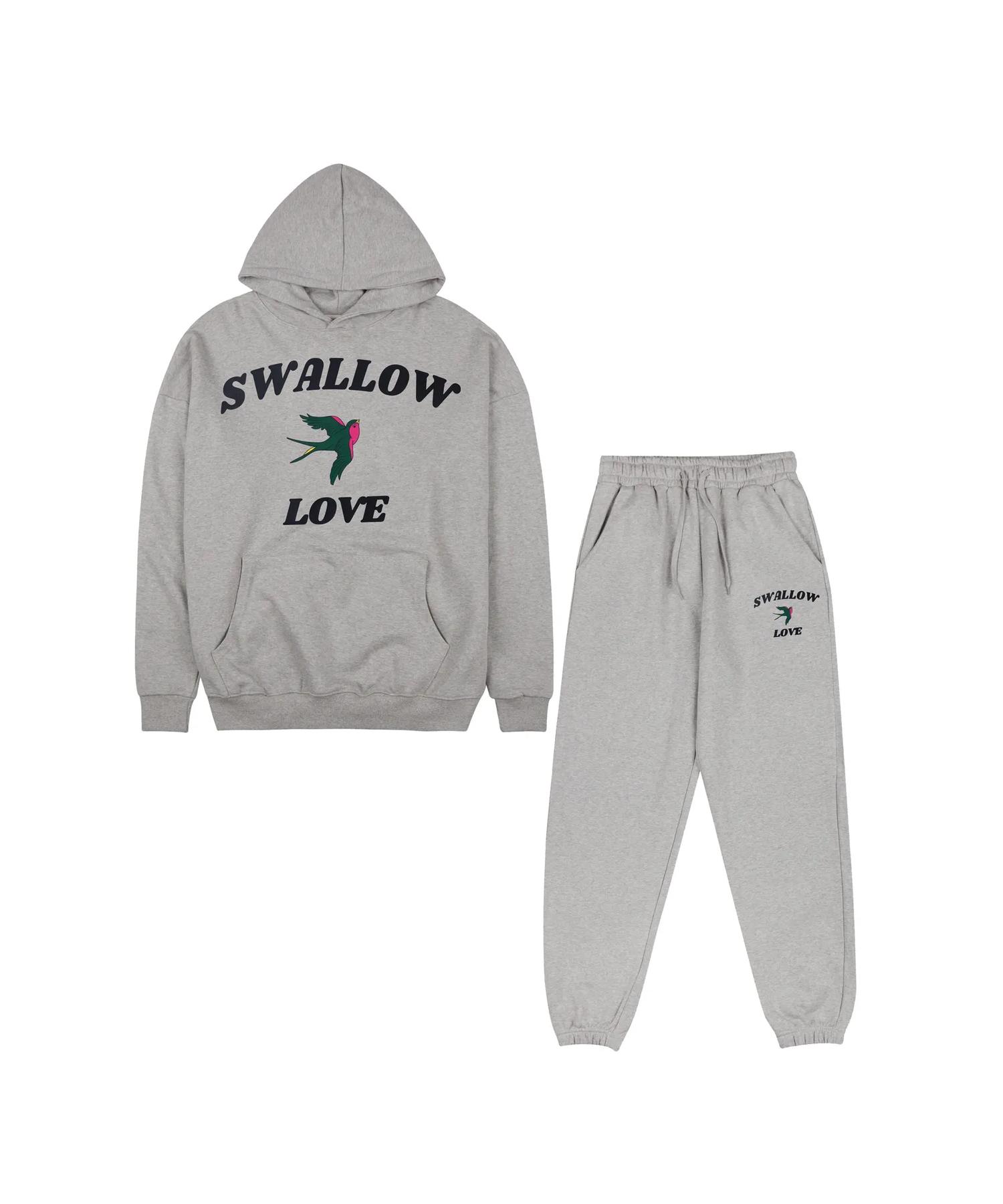 Cream Soda Lab Swallow Love Logo Hoodie Track Set Grey Top Brushed M(1)