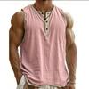 Heren Mouwloos Henley Vest met Contrasterende Rand Katoen Linnen Los Casual Tanktop