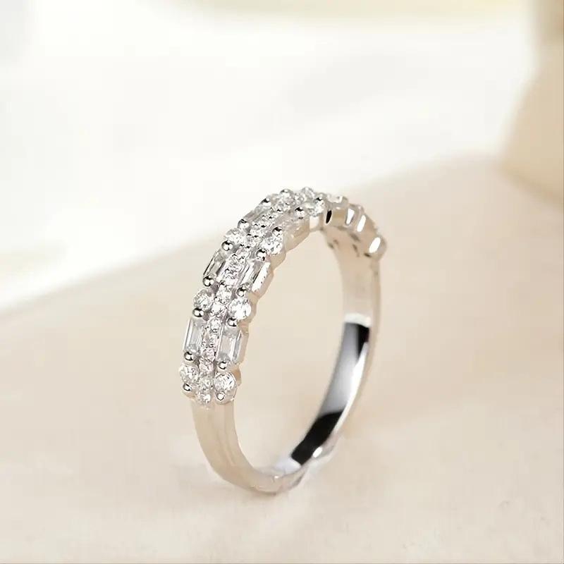 Ladies' Three Row Alternating Ring, Embellished with Synthetic Zircon, Elegant and Eye-catching Jewelry, Daily Wear, Anniversary Gift