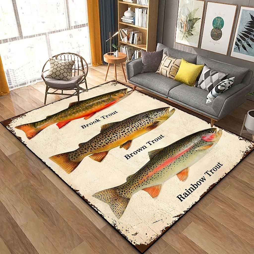 1pc Brown Trout Pattern Carpet New Release! Anti-slip Sound Insulation, Rug for Living Room Bedroom, Office Areas, Durable Mat