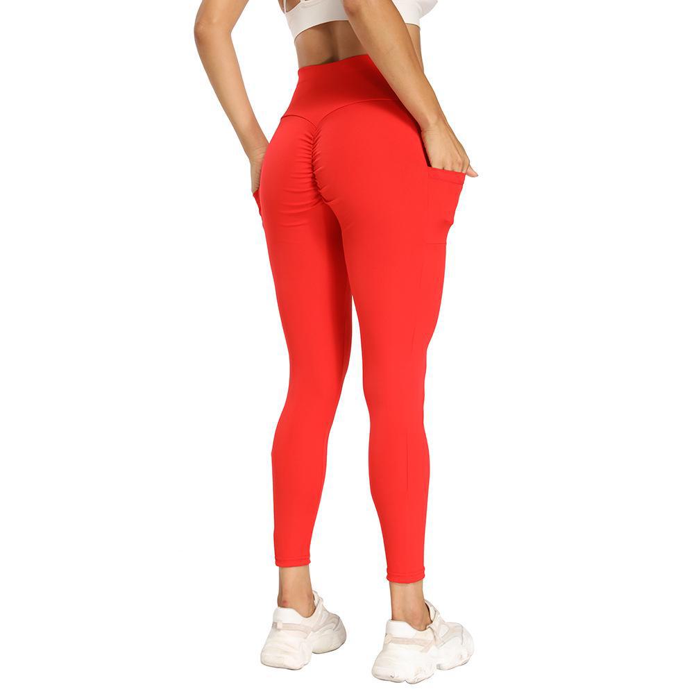 European & American Athletic Yoga Leggings with Pockets - High-Waisted, Hip-Lifting, Ideal for Fitness & Running.