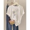 New Women Round Neck Short Sleeve T-Shirt Artistic Dandelion Books Print Summer Casual Party Cute Top