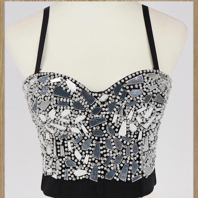 Corp Top yushutiff Sexy Perlen Diamant Pailletten Frauen Camis Kurzes Top Nachtclub Party Korsett Crop Top Zum Tragen Push Up Bustier BH