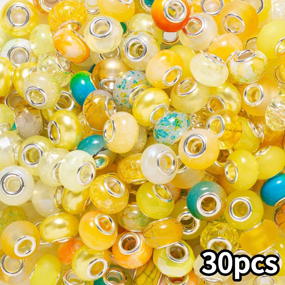 10/20/30pcs Resin Yellow European Large Hole Bead Bulk Jewelry Making Large Hole Spaced Bead Pendant Bracelet Making Necklace Pen DIY Craft