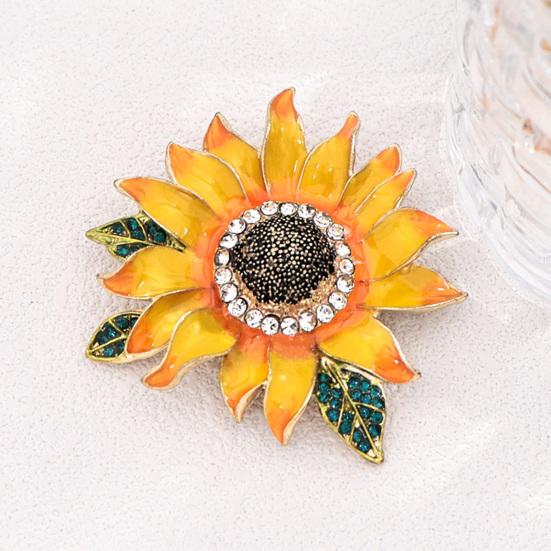 Alloy Floral Badge Rhinestone Sunflower Brooch, Decorative Lapel Pin for Men Jewelry Women, Accessory Coats Dresses Scarves Metal Flower