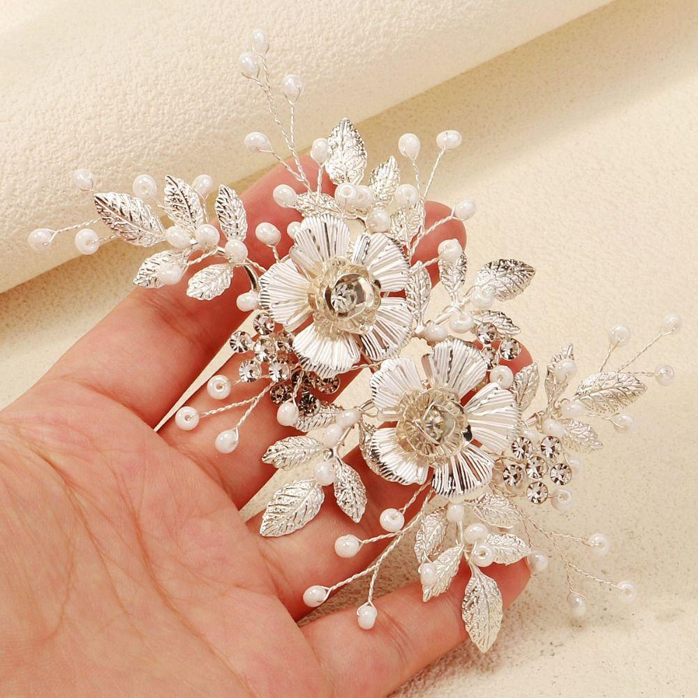Silk Flower Bride Hairpin Pearl Wedding Headdress Fairy Bridal Hair Clip  Banquet Dancing Party