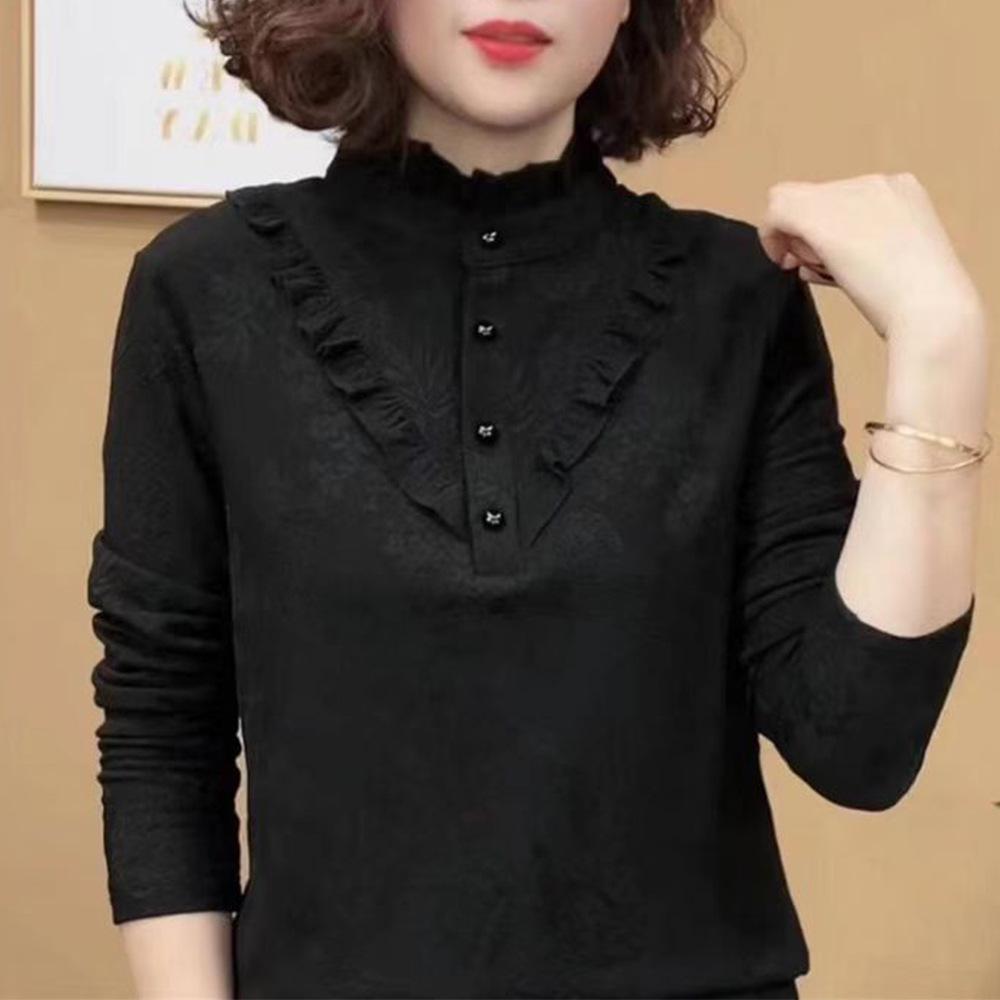 

Elegant High Neck Heavy Beaded Long Sleeve Wool Sweater for Middle-Aged Women - Stylish Tummy Covering & Warm Autumn/Winter Wear 2XL чорний