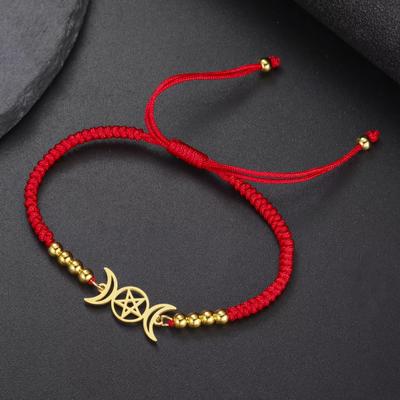 Triple Moon Goddess Bracelet for Women Men Adjustable Rope Hecate Spiral Amulet Pagan Jewelry Witch Luna Pentacle Charm