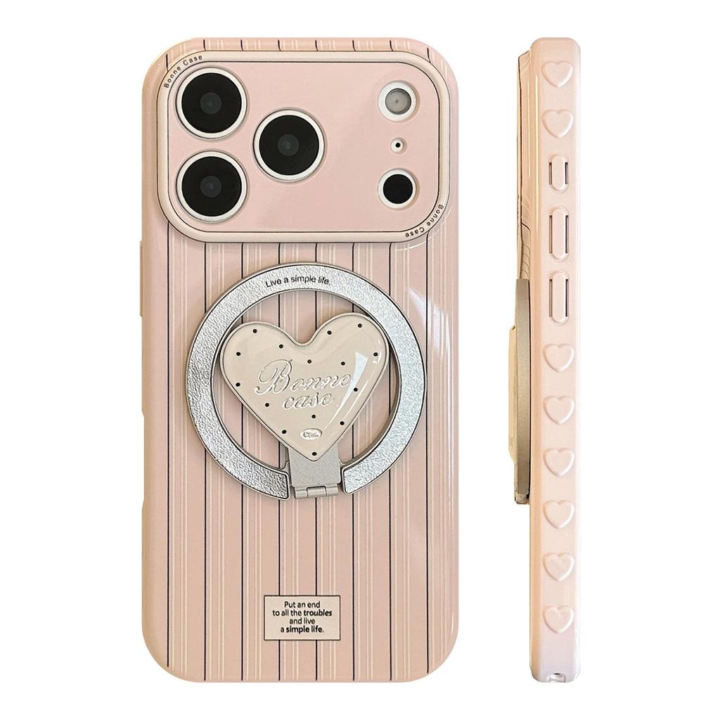 Creative Striped Heart-Shaped Stand Phone Case for iPhone 16, iPhone 17, iPhone 17 Pro Max