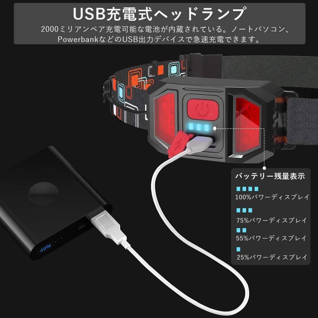 Angle LED USB COB Lamp Bright 3 Lighting 3 Warning Light Battery Level Super Ideal for Outdoor Use Ultra-Wide Headlight, Rechargeable, Beads,
