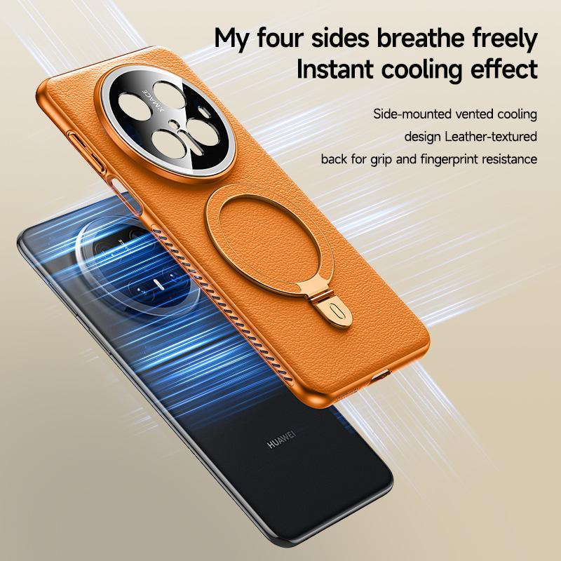 Heat Disspation 360 Rotatable Metal Stand Case For Huawei Mate 60 70 Pro+ Plus Vegan Leather Cover Eco-Friendly Shell