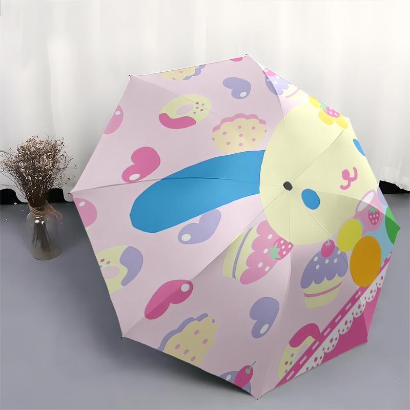 Usa ha na,Kawaii Automatic Folding Umbrella Simple 8 Rib Design, Bright Cartoon Pattern, Durable Iron Frame, Suitable For Travel, Outdoor, B