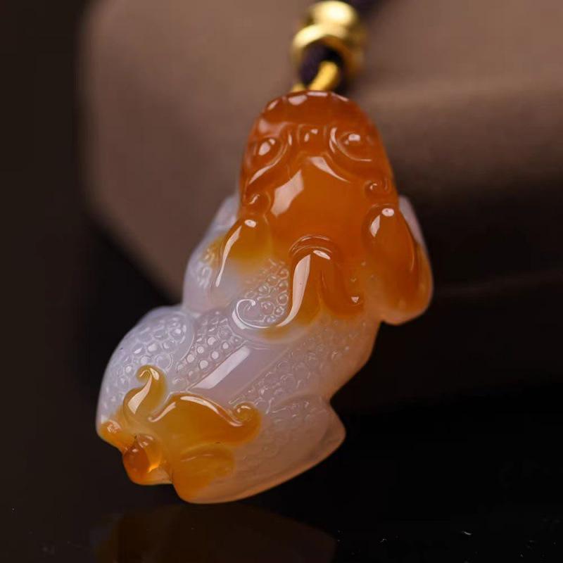Golden Cicada Pi Xiu Pendant with Natural Ice Agate Chalcedony, Jade Stone, and Clever Colors - Buddha Guanyin Landscape Plaque Design.
