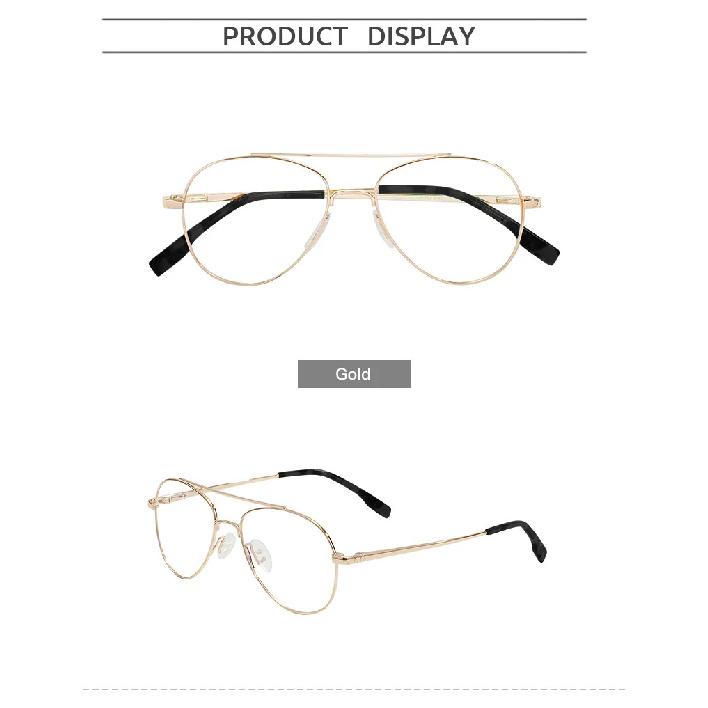 Men Women Double Bridge Eyeglasses Frame Metal Full Rim Pilot Glasses Frame With Spring Hinge For Optical Prescription Lenses