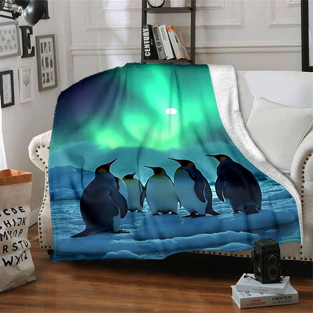 1pc Penguin Aurora Blanket, Lightweight Flannel Throw Blanket for Sofa, Bed, Travel, Camping, Living Room, Office, Couch, Chair, and Bed